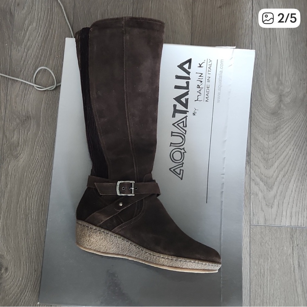 Aquatalia by Marvin K Women's Chocolate Wedge Suede Boots - Worn Once!